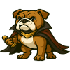 Vampirjäger-Bulldoggen-Maskottchen im dunklen Umhang