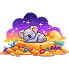 Sleeping koala on glowing rock
