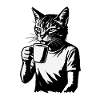 Katzenbarista: Schwarzweiß-Illustration