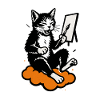 Cat artist on cloud