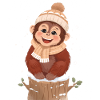 Winter monkey on tree stump