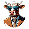 Kuh im Anzug mit Sonnenbrille