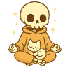 Meditation Skeleton with Cat – Cozy Cute