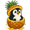 Cute Penguin Cartoon Pineapple Fruit Whimsical