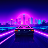 Neon Skyline and Retro Convertible