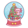 Süßer Axolotl und Weihnachtsbaum-Schneekugel Lustig