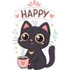 Schwarze Katze Glücklicher Kaffee