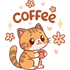 Cute Coffee Cat and Flowers