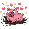 Herzschwein im Schlamm mit Herzen
