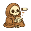 Low Battery Skeleton – Cozy Coffee