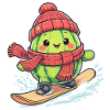 Kawaii Watermelon Snowboarding in Winter