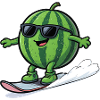 Snowboarding watermelon with sunglasses