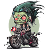 Motard zombie sur moto d’Halloween