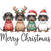 Vier Dackel, Dachshunde in Weihnachtspullover