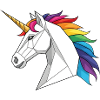 Geometrisches Einhorn mit Regenbogen