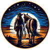 Western riders at sunset