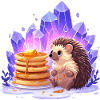 Hedgehog with pancakes and crystals