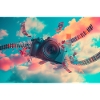 Camera in flight with film strip