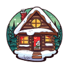 Winter cabin cartoon with cat