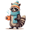 Winterlicher Waschbär mit Tee