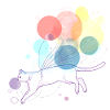 Bunte Katze mit schwebenden Ballons Illustration