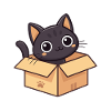 Chat Curieux en Boîte Cartoon