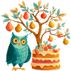 Fruit tree and owl cake
