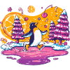 Winterpinguin Skater Farbexplosion