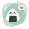 Onigiri kawaii con fumetta con cuore verde