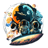 Astronauts in orbit planet view