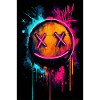 Neon Graffiti Smiley with X Eyes