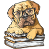 Niedliches Mastiff-Hund-Lesebuch mit Brille