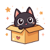 Cute black cat in a box