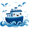 Cheerful Blue Boat at Sea