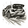 Rally Car Sketch on Gravel Road