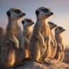 Wachsame Meerkatzen im Abendlicht Erdmännchen