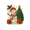 Christmas snowman with tree and gifts
