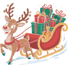 Reindeer in sleigh with gifts