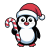 Penguin Santa with candy cane