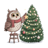 Eule schmückt Weihnachtsbaum