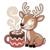 Cuddly deer drinks cocoa