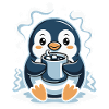 Cuddly penguin with hot cocoa