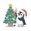 Pinguin schmückt Weihnachtsbaum