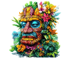 Tropical Floral Tiki Mask Print