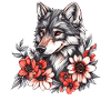 Wolf mit Blütenkranz