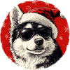 Husky Santa with sunglasses