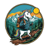 Niedliches Einhorn-Wandern Camping Bergabenteuer