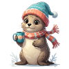 Winter otter with cup and scarf
