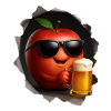 Apple with sunglasses drinking beer