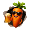Kernkarotte mit Bier und Sonnenbrille